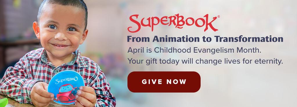 Smiling child with Superbook DVD